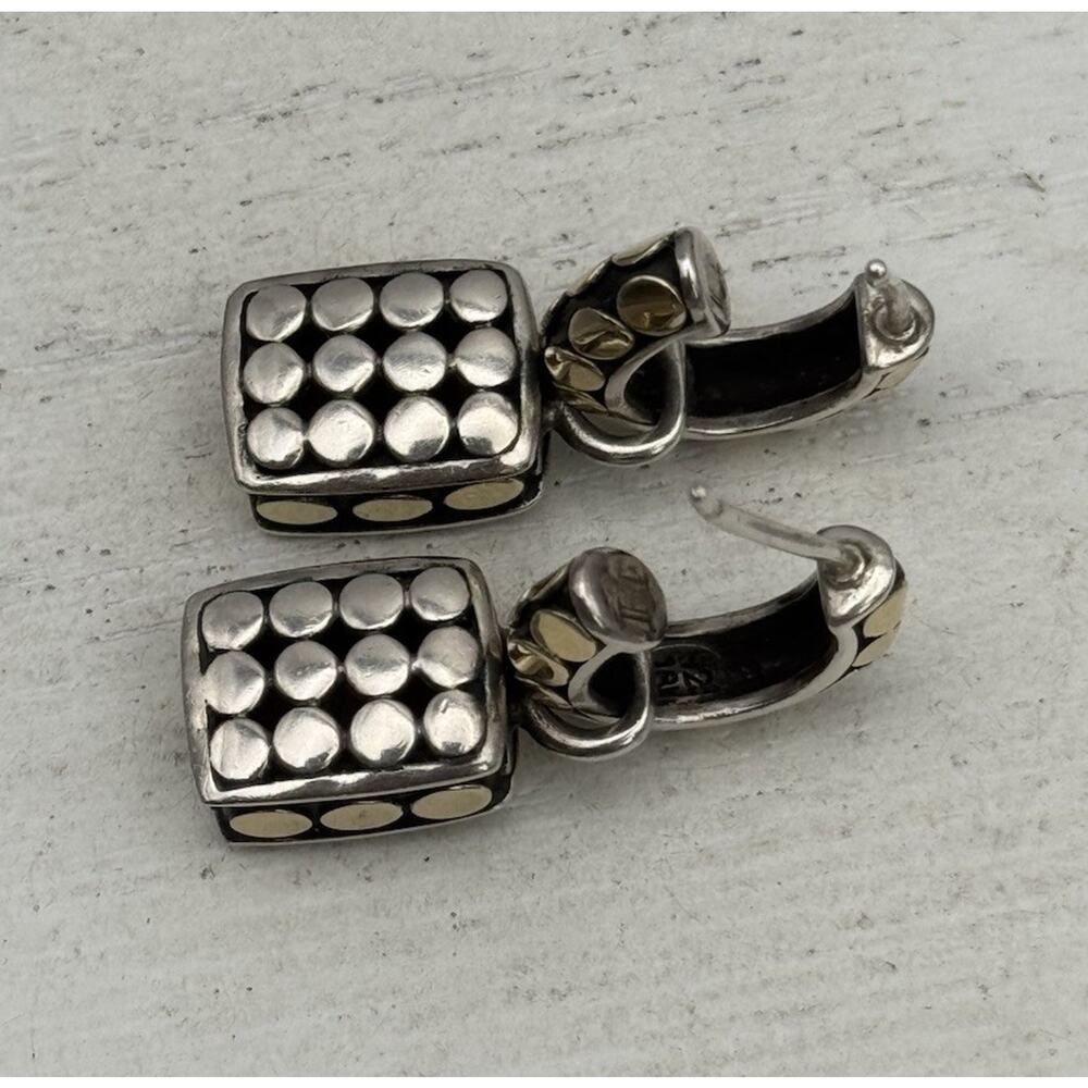 John Hardy Sterling Silver 925 & 18k Yellow Gold Dot Drop Earrings 11.08G / 1 In - Picture 7 of 8